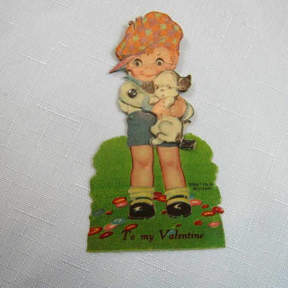 Vintage Valentine Card Mechanical Boy Puppy Dog Moving Eyes Arms Germany 20s-30s - Picture 9 of 12